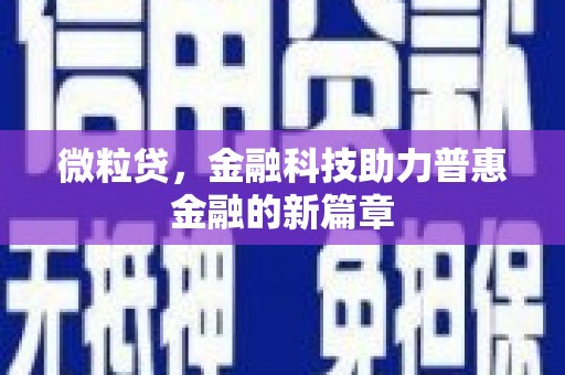 尼玛微粒贷，金融科技助力普惠金融的新篇章