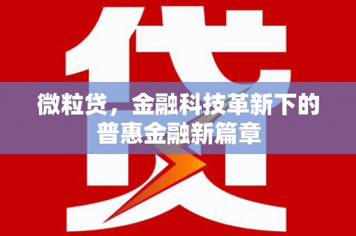 尼玛微粒贷，金融科技革新下的普惠金融新篇章